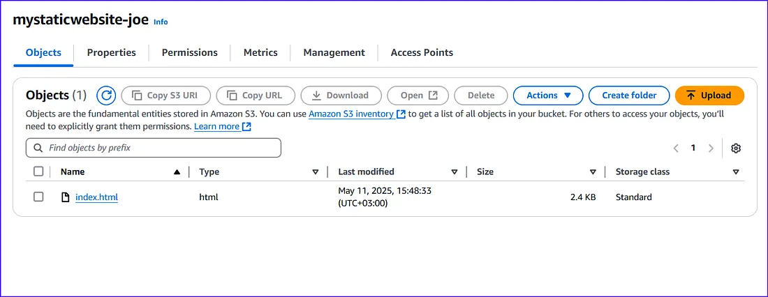 Uploading index.html and static assets to S3