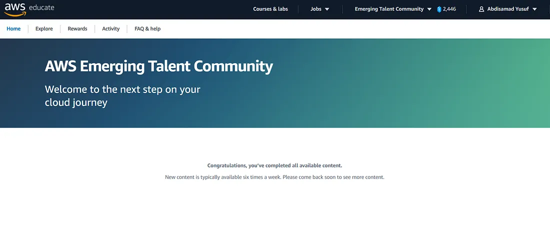 AWS Emerging Talent Community home page