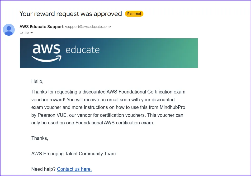 AWS certification voucher email delivery confirmation