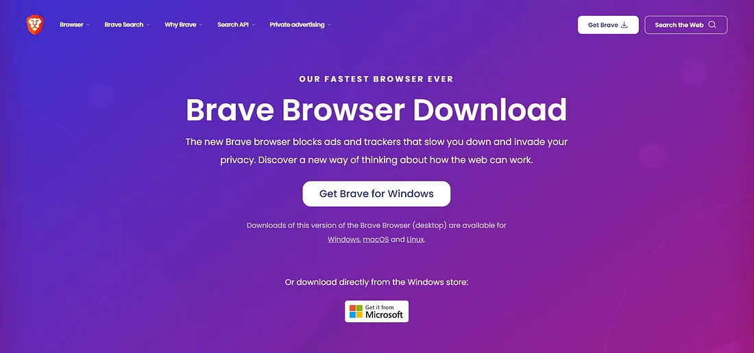 Brave browser interface